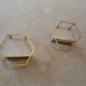 Hexagonal Gold Wall Shelves